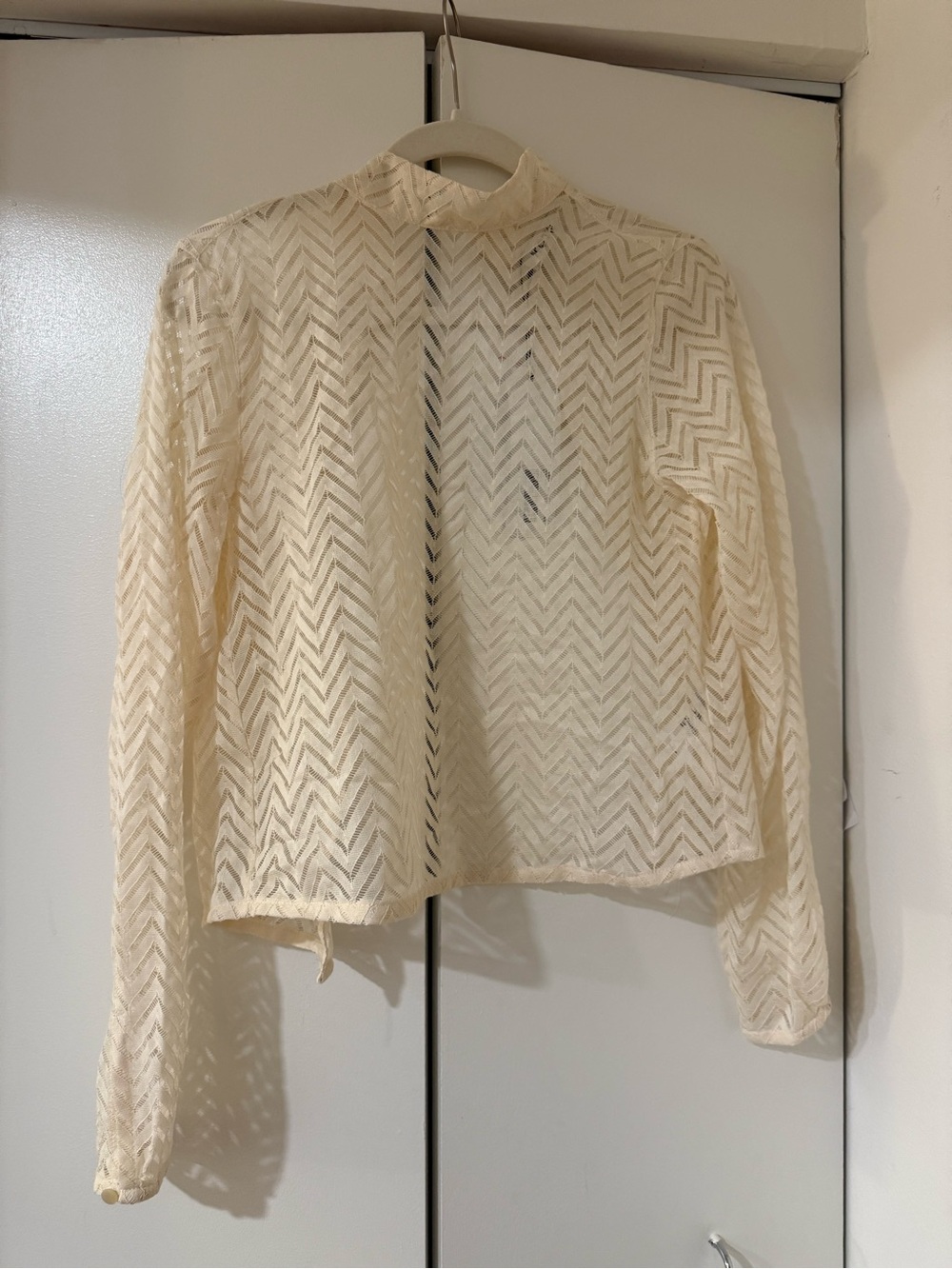 KOTN NWT Sheer Chevron Lace Long Sleeve Top - Cream